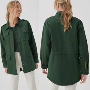 PACT Woven Twill Safari Jacket Hunter Green Size XL Organic Cotton Utility $148